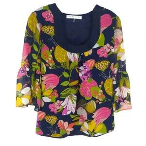 {Trina Turk} Retro Floral Print Blouse